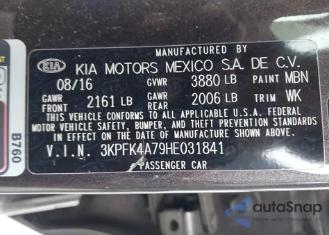 2017 Kia Forte Lx from USA, damaged, VIN 3KPFK4A79HE031841